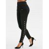 Legging Bouton-pression à Taille Haute avec Poche - Noir M