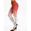 Ombre Color Snowflake Musical Print Christmas Leggings - RED 3XL