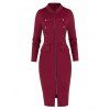Robe Moulante Boutonnée Zip en Avant - Rouge Vineux 2XL