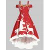 Robe Haute Basse Cerf de Noël à Epaule Dénudée à Paillettes - Rouge M
