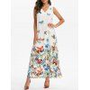 Maxi Robe Papillon Imprimé Sans Manches à Col V - Blanc 2XL