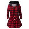 Chemise à Capuche à Carreaux avec Poches en Avant de Grande Taille - Rouge Cerise 2X