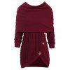 Cowl Neck Mock Button Cable Knit Knitwear - RED WINE 3XL