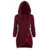 Cowl Neck Mock Button Cable Knit Knitwear - RED WINE M