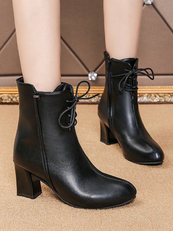 black tie up chunky heels
