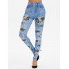 Legging Croisé 3D Imprimé en Dentelle à Coupe Haute - Bleu Koi XL