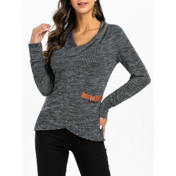 Image of Belted Embellished Heathered Overlap Knitwear
