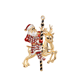 Christmas Elk Santa Claus Rhinestone Brooch