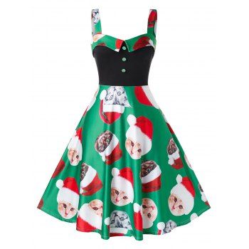 

Plus Size Christmas Cat Printed Slip Dress, Multicolor