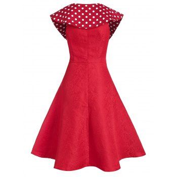 

Spaghetti Strap Jacquard Party Dress With Polka Dot Capelet, Red