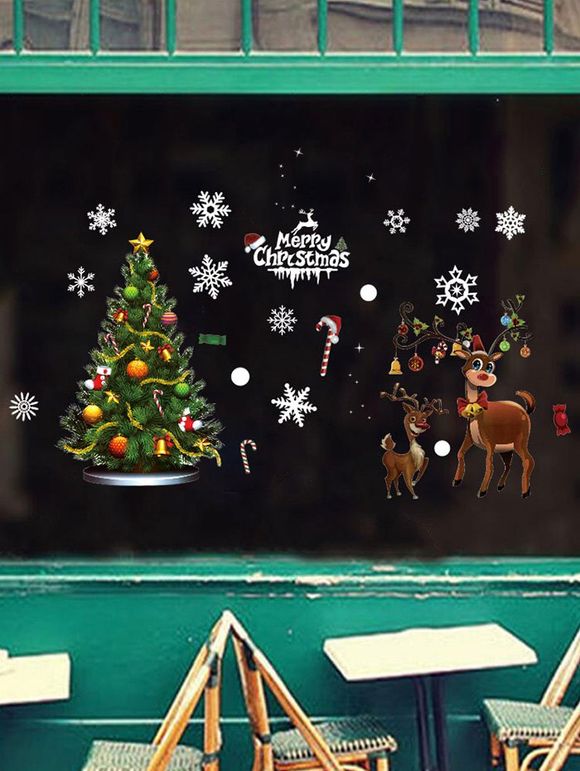 Ensemble d'Autocollant Mural Joyeux Noël Motif de Cerf et de Sapin - multicolor A 30X50X2CM