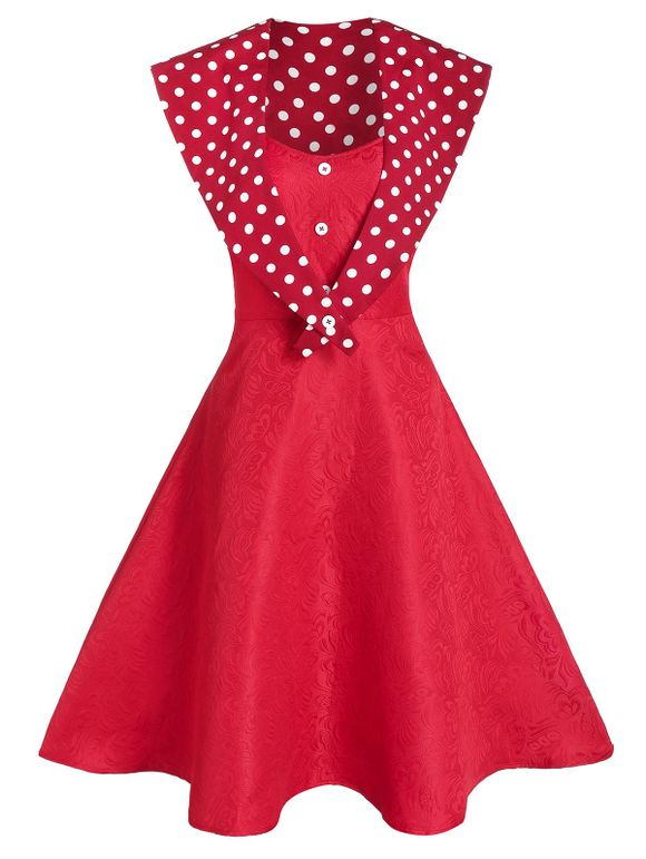 Spaghetti Strap Jacquard Party Dress With Polka Dot Capelet - RED L