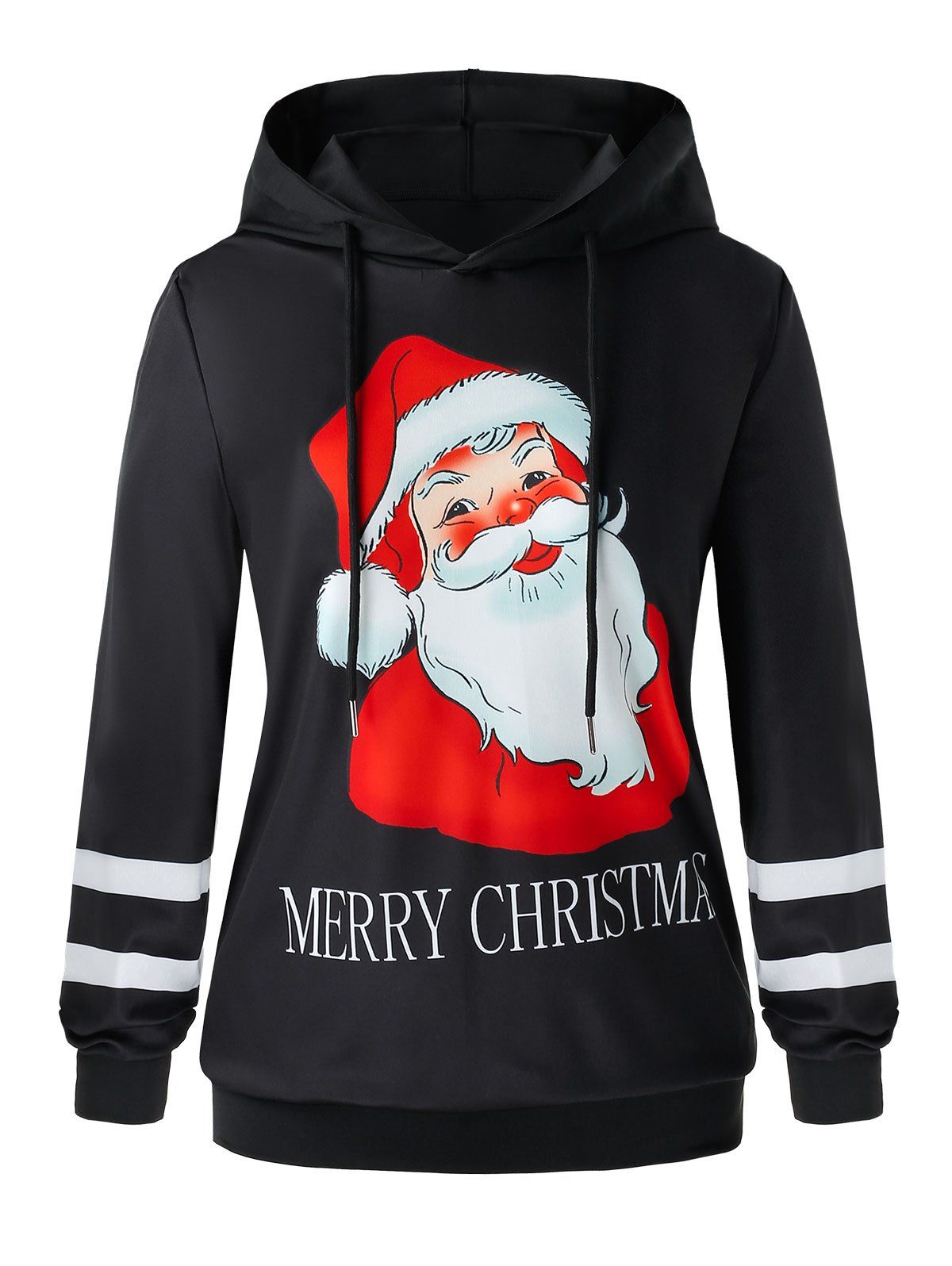 

Merry Christmas Santa Print Plus Size Hoodie, Black