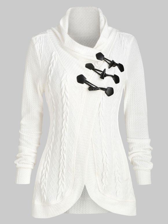 Cardigan Décontracté Boutonné à Col Bénitier - Blanc 3XL