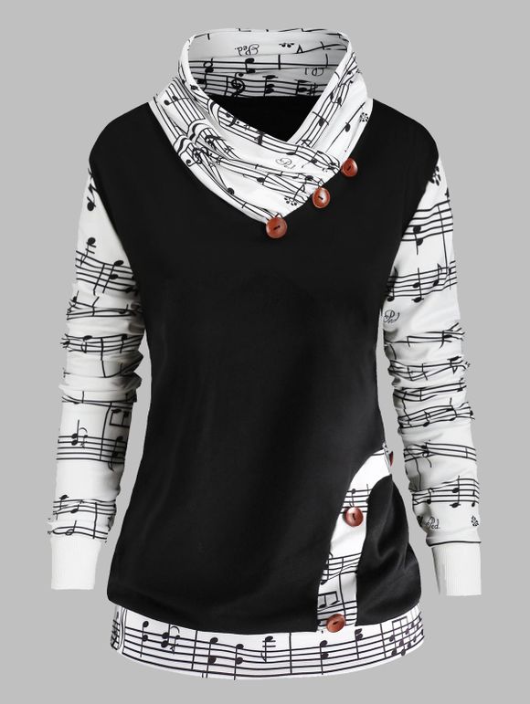 Plus Size Music Note Print Bowknot Embellished Sweatshirt - Noir 1X