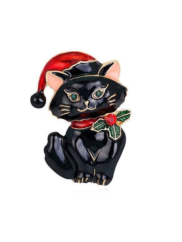 Broche Chapeau de Noël Chat avec Strass - Noir 