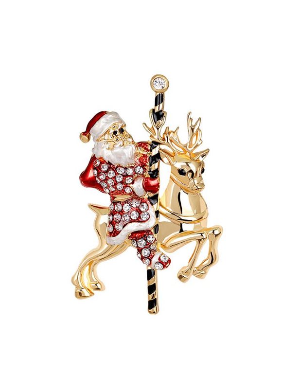 Broche Cerf de Noël et Père Noël avec Strass - Or 