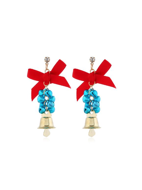Boucles d'Oreilles de Noël Cloche avec Nœud Papillon - Bleu 
