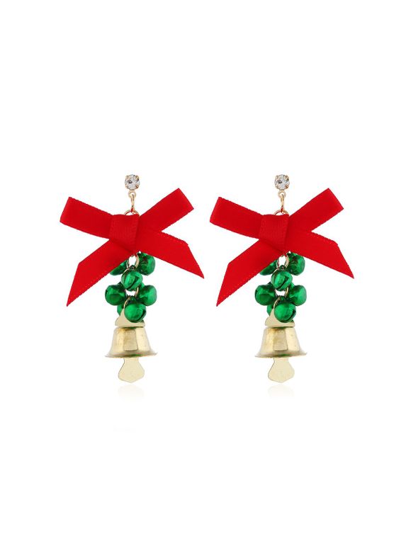 Boucles d'Oreilles de Noël Cloche avec Nœud Papillon - Vert 