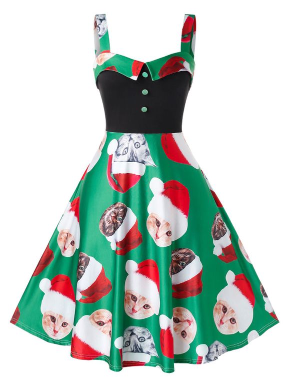 Robe à Bretelle à Imprimé Chat de Noël Grande Taille - multicolor 4X
