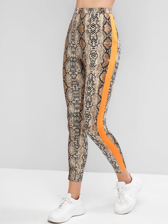 Legging Contrasté Peau de Serpent Imprimé à Taille Haute - multicolor M