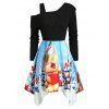 Robe Mouchoir de Noël Imprimée de Grande Taille à Col Oblique - Bleu de Ciel 5X
