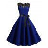 Robe Trapèze Vintage en Dentelle Insérée Grande Taille - Bleu 2X