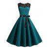 Robe Trapèze Vintage en Dentelle Insérée Grande Taille - Paon Bleu 4X