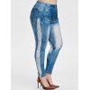 Legging Délavé 3D Jean Imprimé de Grande Taille - Bleu Toile de Jean 1X