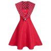 Robe de Soirée à Bretelle Fine en Jacquard avec Capelet à Pois - Rouge M