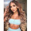 Center Part Long Body Wave Ombre Synthetic Wig - LIGHT BROWN 