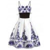 Robe de Soirée Imprimée Taille Empire à Lacets - Blanc S
