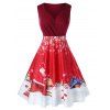 Robe de Noël Vintage Imprimée de Grande Taille Années 1950s - Rouge 5X