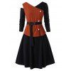 Robe Mi-Longue Grande Taille à Col Oblique avec Débardeur Ceinturé - Noir 2X