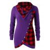 T-shirt Jointif à Carreaux avec Bouton Oblique Grande Taille - Violet Foncé 5X