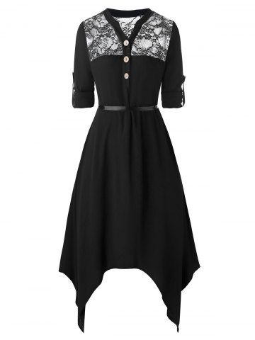 [41% OFF] 2019 Plus Size Lace Splicing Chiffon Dress In BLACK | DressLily