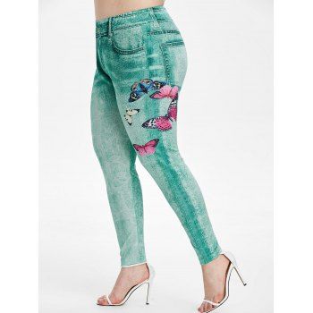 Image of Plus Size High Waist Butterfly Print Skinny D Jeggings