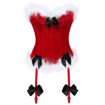 

Bowknots Fluffy Velvet Corset with Garters, Cherry red