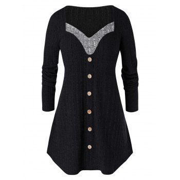 

Plus Size Contrast Sweetheart Collar Button Sweater, Black