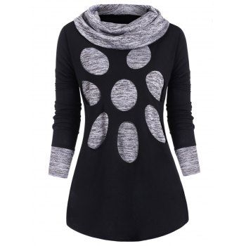 

Plus Size Space Dye Cowl Neck Hollow Out Long Sleeve Tee, Black