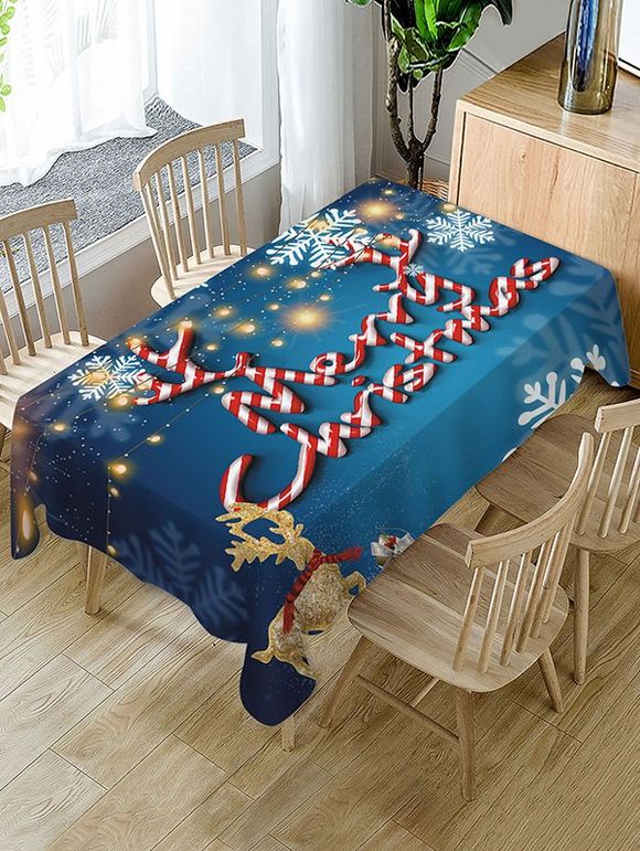 Nappe de Table Imperméable Joyeux Noël et Cerf en Tissu - Bleu Myrtille W55 X L55 INCH