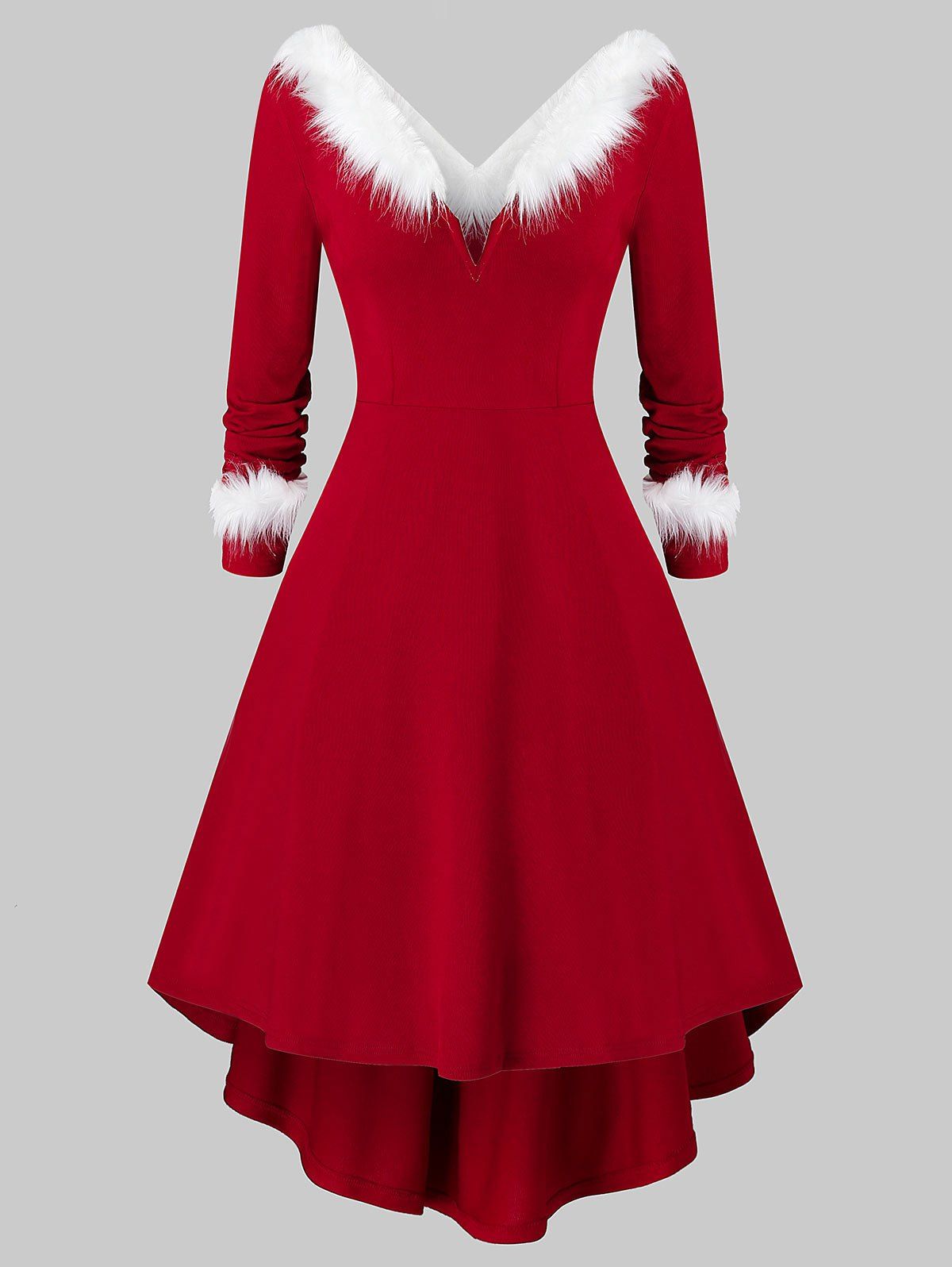 [26% OFF] 2020 Plus Size Christmas Faux Fur Panel Long Sleeve Knit ...