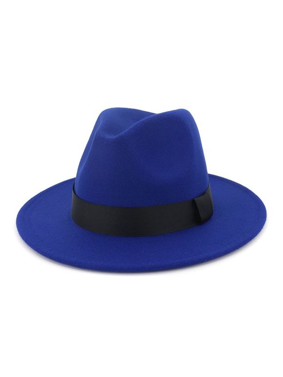 Chapeau de Jazz en Couleur Unie en Laine - Bleu 