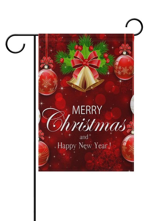 Drapeau Décoration Joyeux Noël Cloche Imprimée à Double Face - Rouge 45*31CM