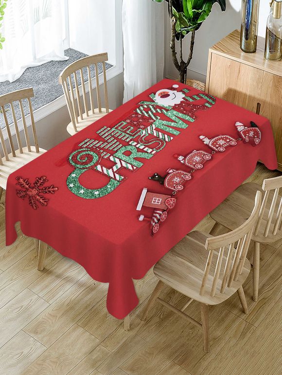 Nappe de Table Imperméable Père Noël et Bonhomme de Neige en Tissu - Rouge Lave W55 X L55 INCH