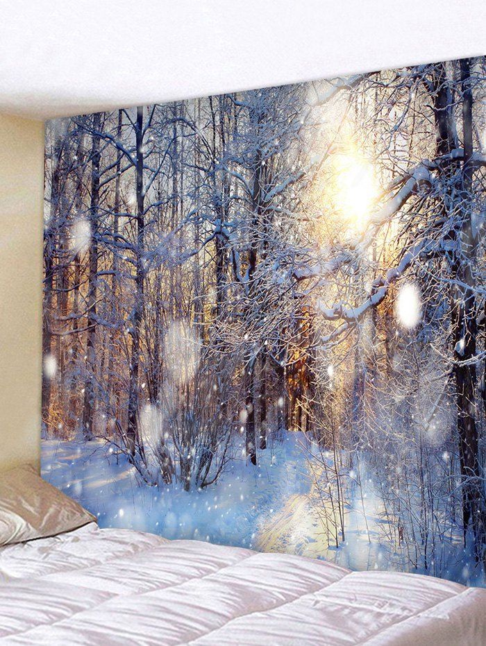 

Sunlit Snow Forest Print Tapestry Wall Hanging Art Decoration, Multi