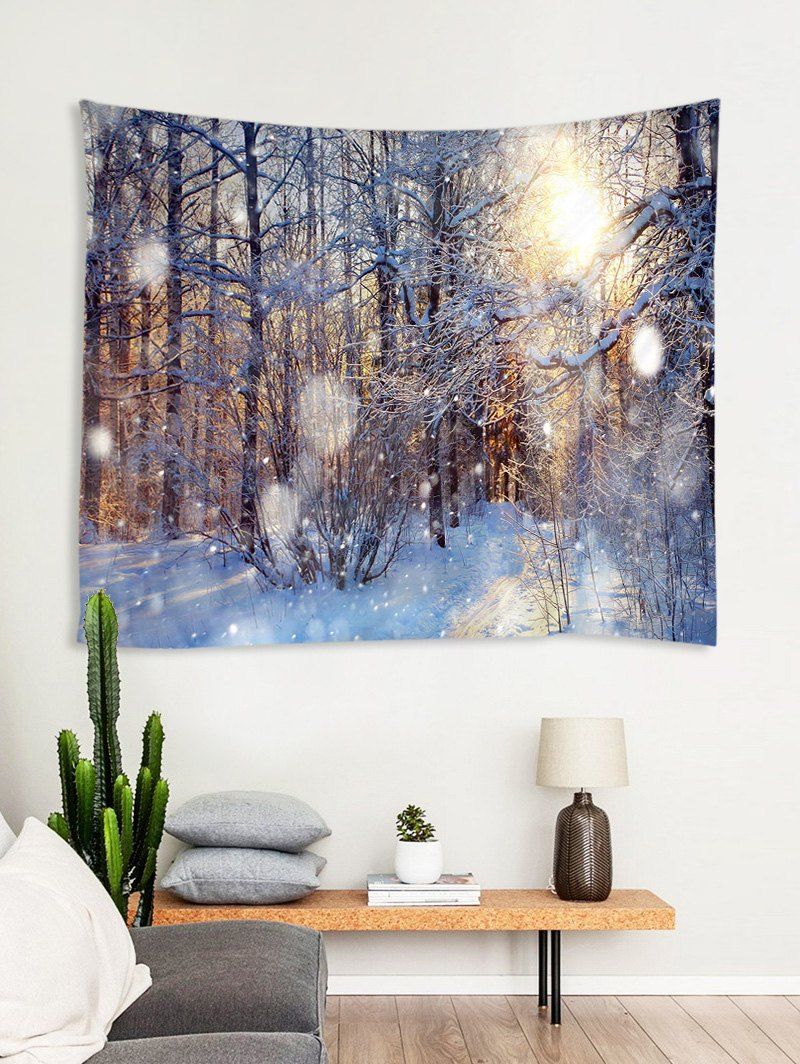 [29% OFF] 2021 Sunlit Snow Forest Print Tapestry Wall Hanging Art ...