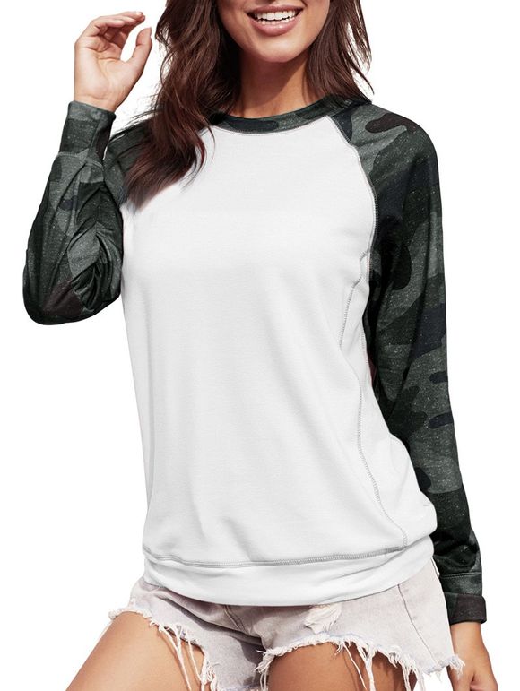 Sweat-shirt Cousu Camouflage à Manches Raglan - Blanc 2XL