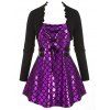 Haut Bouclé Ecaille de Sirène Imprimée Grande Taille à Lacets - Pourpre 1X