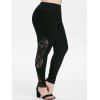 Legging Panneau en Dentelle à Taille Haute de Grande Taille - Noir 3X